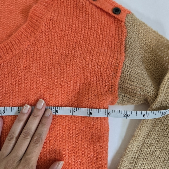 Splendid Mohair Wool Blend Colorblock Knit Sweater Button Detail orange beige M - Picture 8 of 9
